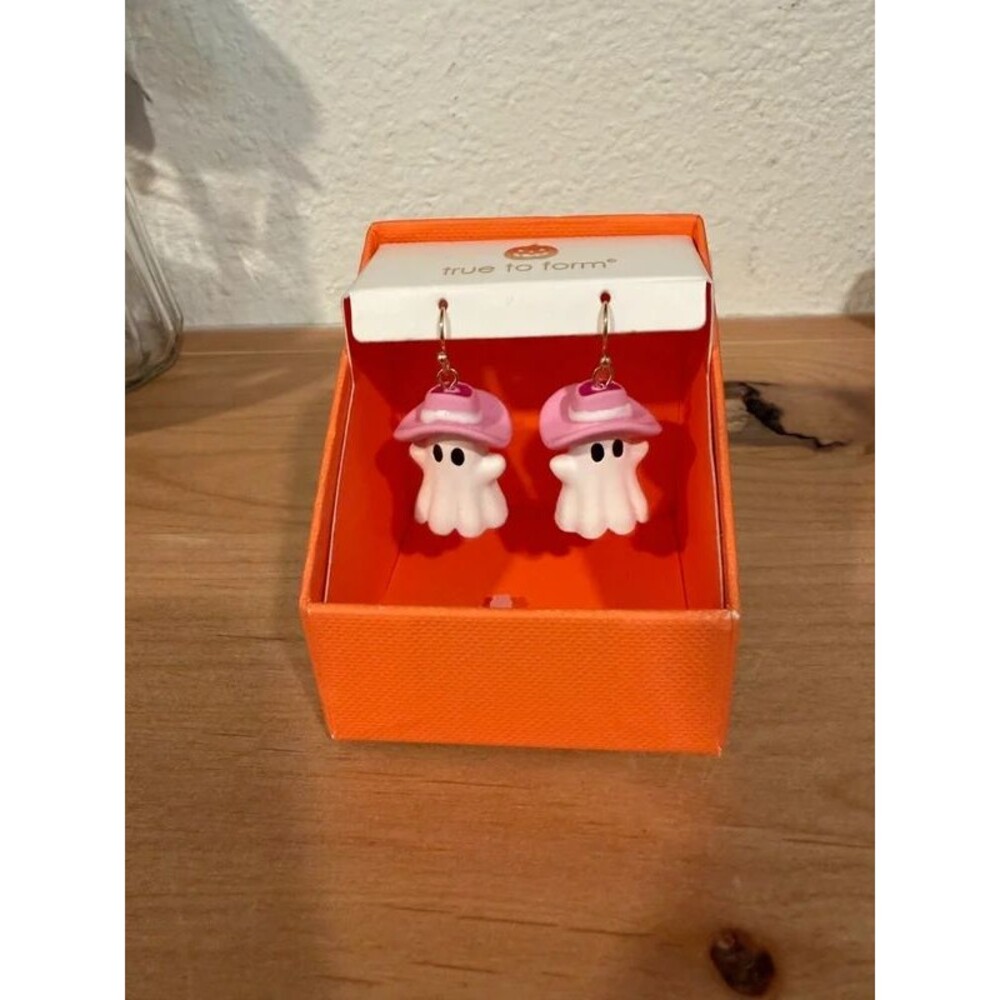 True to Form Pink Cowgirl Ghost Earrings Halloween NIB - Picture 1 of 4